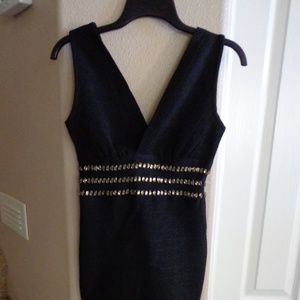 2b bebe black dress with embellished waist and hem